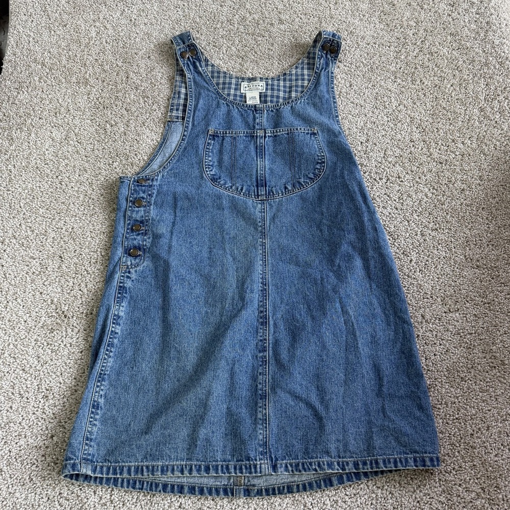 Y2K Arizona Jean Company Dress Womens L Blue Denim Overall Pinafore Short Casual